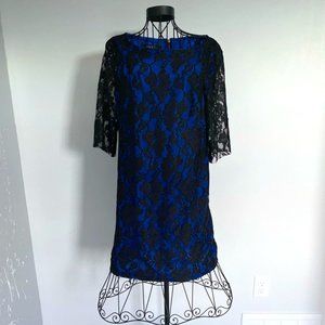Nine West | Blue dress with black lace overlay